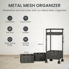 Kuber Industries 3-Layer Kitchen Trolley | 360� Rotating Storage Rack | Square Storage Rack with Wheels | Fruit and Vegetable Storage for Kitchen |Pack of 6 | (Black)