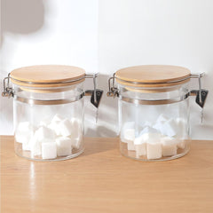 Urbane Home Borosilicate Glass Jar with Bamboo Lid | Kitchen Organizer Items & Storage | Multi-utility, Leakproof, Airtight Storage Jar for Cookies, Snacks, Tea, Coffee, Sugar | Set of 2 (650ml)
