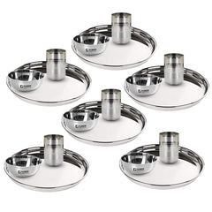 Kuber Industries Stainless Steel Dinner Set | Steel Plates Set of 6 (29 cm Diameter) I Steel Bowl Set of 6 (300ml) I Steel Glass Set of 6 (300ml) I Heavy Gauge|Mirror Finish |Multi-Purpose Steel Set