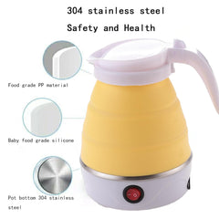 Homestic Foldable Electric Kettle 600 ML | Silicone Body With 304-Stainless Steel Base | Leak Proof Design | Multipurpose Portable Electric Kettle for Travel, Office & Home | 600W | Yellow