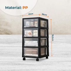 Kuber Industries 5 Layer Cosmetic Cabinet with Trolley|5-Tier Rolling Cart|Shelf Stand With Drawer|Pack of 6|Black