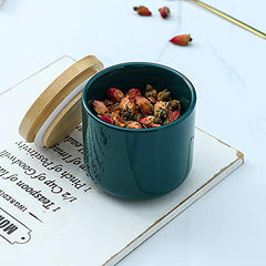 Kuber Industries 260ml Ceramic Jar for Kitchen Storage | Air-tight Container Set with Bamboo Lid | Multipurpose kitchen storage container for Snacks, Tea, Sugar | Green | Pack of 2