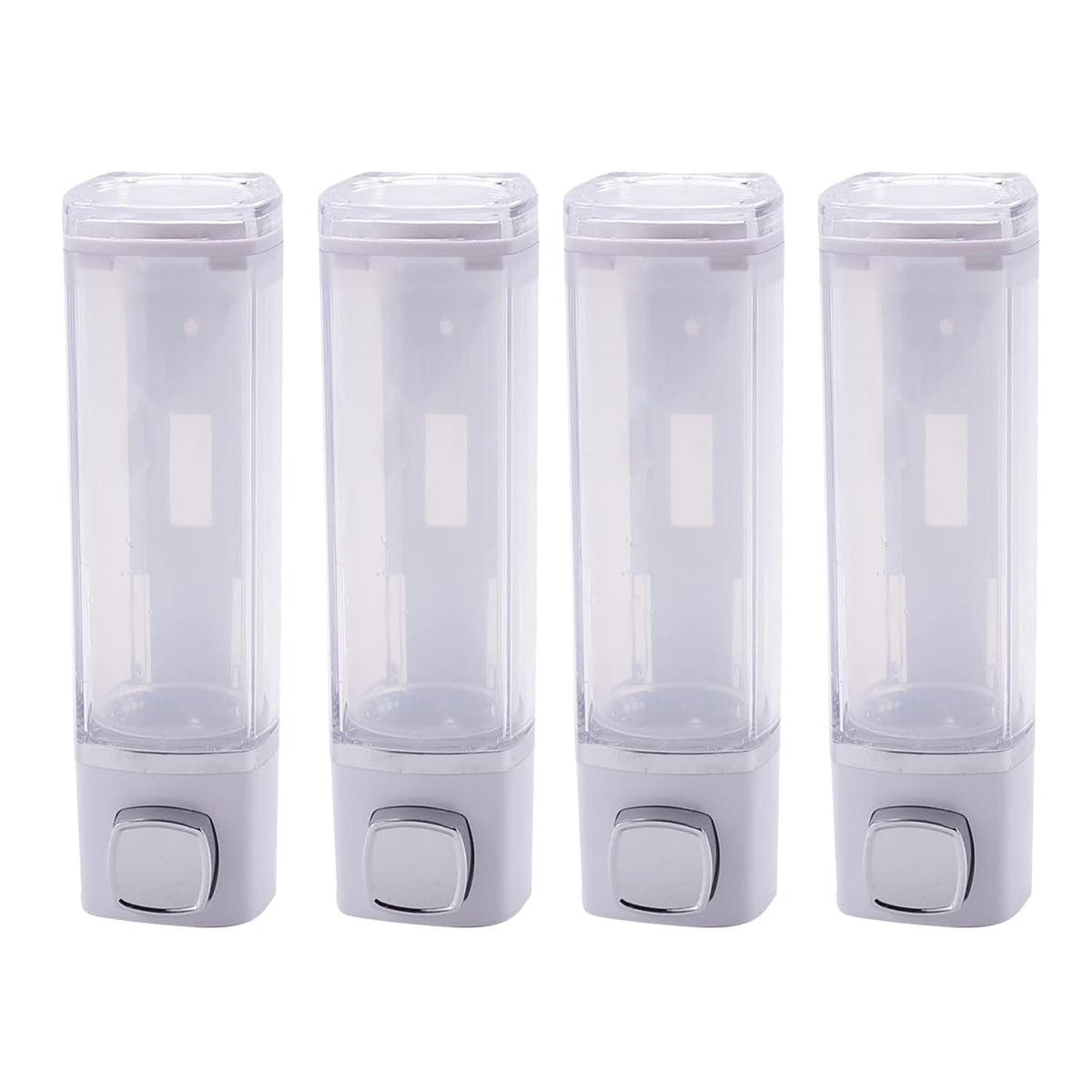 Kuber Industries Manual Shampoo & Soap Dispenser | Wall Mounted | Soap Dispenser for Kitchen & Bathroom | Refillable, Lightweight & Durable | Easy to Clean | White (Pack of 4)