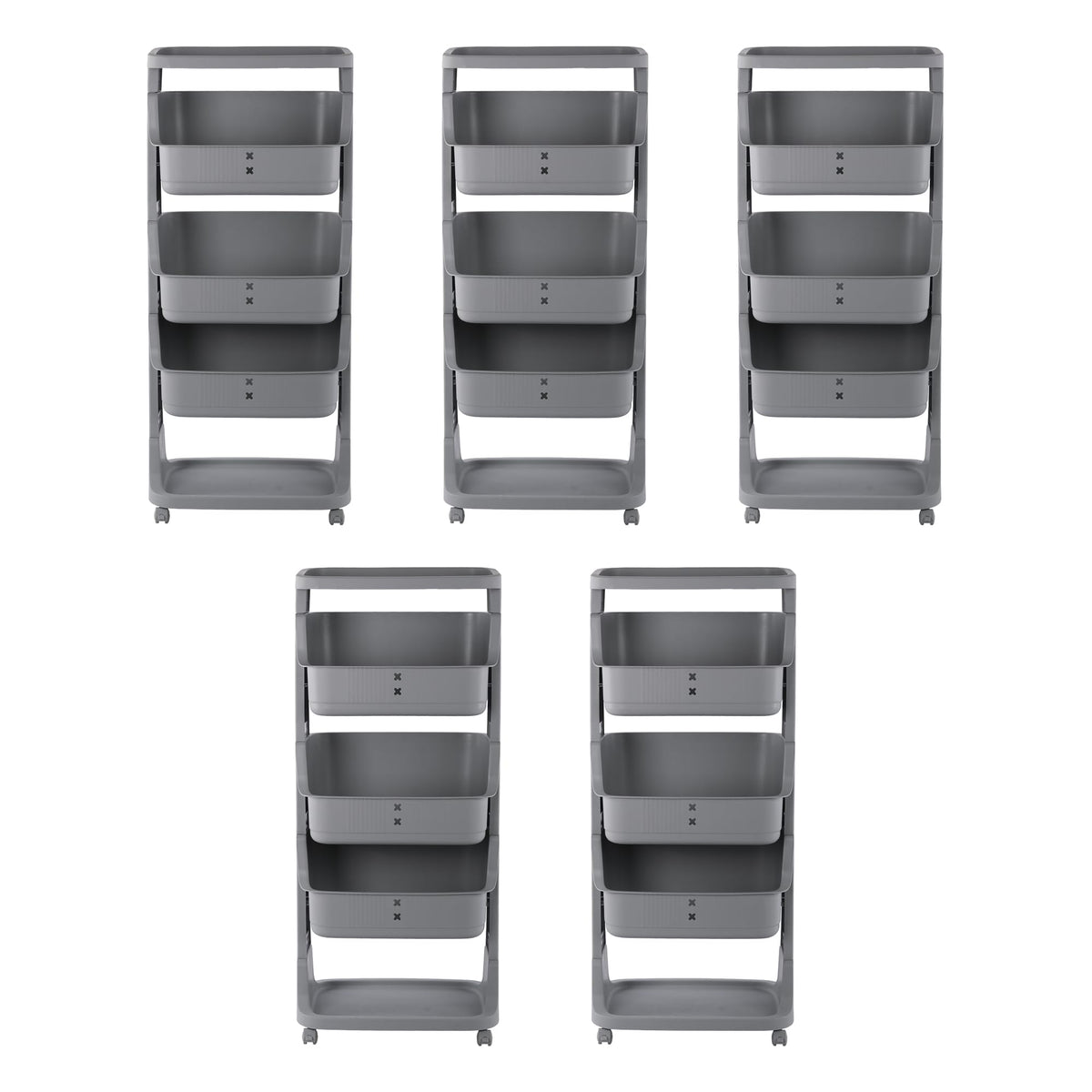Kuber Industries Pack of 5 Adjustable Storage 3 Tier Shelf | Rolling Shelf | Multipurpose | Book, Kitchen, Laundry Storage Rack| MC2018-37 | Grey