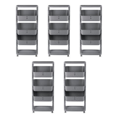 Kuber Industries Pack of 5 Adjustable Storage 3 Tier Shelf | Rolling Shelf | Multipurpose | Book, Kitchen, Laundry Storage Rack| MC2018-37 | Grey