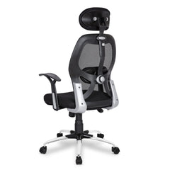 Kuber Industries Ergonomic Office Chairs for Work From Home | Comes with Manual Height Adjustable, Armrest, Headrest & 2D Lumbar Support | Comfy Study Chair for Students with Wheels | Black