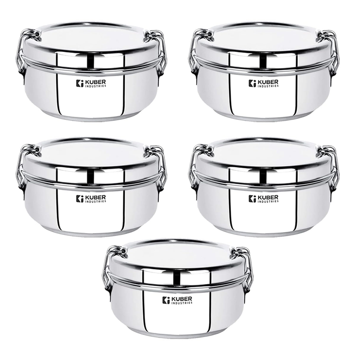 Kuber Industries Pack of 5 Stainless Steel Food Pack Lunch Box with Steel Separator Plate and Locking Clip, 1 Pc-250 ml Capacity
