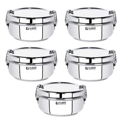 Kuber Industries Pack of 5 Stainless Steel Food Pack Lunch Box with Steel Separator Plate and Locking Clip, 1 Pc-250 ml Capacity