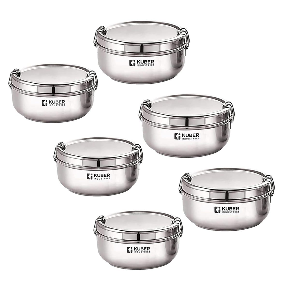 Kuber Industries Set of 2 Stainless Steel Food Pack Lunch Box with Locking ClipI 250 ml and 400 ml I Clip Tiffin Box I Office Home School Tiffin Dabba (Pack of 3)