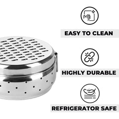 Kuber Industries Stainless Steel Grater with Storage & Food Pack Lunch Box (250ML) with Steel Separator Plate and Locking Clip | Stainless Steel, Multifunctional Use & Refrigerator Safe
