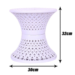 Heart Home Seating Stool | Plastic Mesh Damroo Stool | Both Sided Stool for Guestroom | Damroo Style Stool | Stool for Graden | Stool for Balcony | White