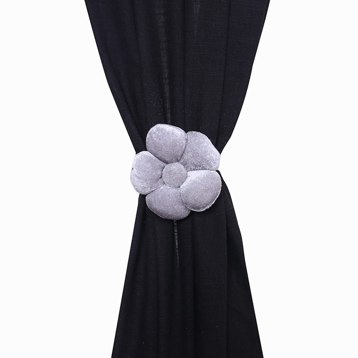Kuber Industries Curtain Tassel | Velvet Flower Tieback Curtain Tassel |Tassel for Home Decorative | 2 Pieces Drape Tie Back Tassel for Home | Office | Gray