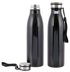 Heart Home Lightweight Odour Free Stainless Steel Fridge Water Bottle/Refrigerator Bottle/Sports Bottle, 750 ML- Pack of 2 (Black)-HS42KUBMART25196
