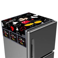Kuber Industries Disney Mickey Fridge Top Cover | Fridge Cover with Pockets | Refrigerator Top Cover for Kitchen | Fridge Top Cover with 6 Utility Pockets | Polyester Fridge Cover | Black