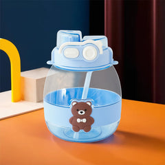 Kuber Industries Kids Pack of 2 Water Bottle With Straw |Cute Teddy Bear Sipper Water Bottle For Kids Boys Girls| Water Bottle with Locking Flip Lid | 1000 ML | Blue | SYZ-7730C