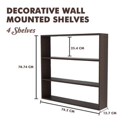 Heart Home 3 Tier Sturdy & Long-Lasting Wooden Wall Mount Wooden Wall Shelf for Bedroom & Living Room | Furniture Hanging Wall Rack Shelf for Decor & Kitchen | Brown