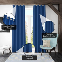 Kuber Industries Set of 12 100% Darkening Black Out Curtain I 5 Feet Window Curtain I Insulated Heavy Polyester Solid Curtain|Drapes with 8 Eyelet for Home & Office (Blue)
