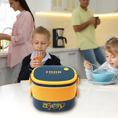 Kuber Industries Insulated Lunch Box with 2 Compartments|100% BPA Free, Food Grade ABS Plastic|Leakproof & Spill Proof|Dishwasher & Microwave Safe Lunch Box|1450 ML|HX0043343|Pack of 2|Yellow & Blue