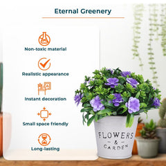 Kuber Industries Artificial Plants for Home Décor|Natural Looking Indoor Fake Plants with Pot|Artificial Flowers for Decoration-Pack of 6 (Lavender)