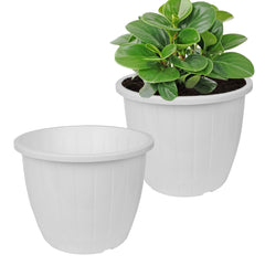 Kuber Industries Flower Pot | Flower Pots for Indoor & Outdoor | Plastic Pot for Gardening | Planter for Flower | Balcony Flower Pot with Drain Holes | Duro Flower Pot | 8 Inch | Pack of 2 | White