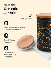 Heart Home Ceramic Jar with Bamboo Lid 1000ml | Air Tight Containers for Kitchen Storage | Multipurpose-Tea,Coffee,Snacks,Sugar,Salt,Dry Fruit,Pulses | Black | Pack of 2