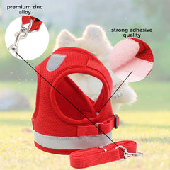Kuber Industries Reflective Dog Harness With Adjustable Leash|Breathable Polyester Mesh Fabric |XL Size|HT-844|Comfortable No-Pull Grip|Quick Release Buckles|Easy On - Easy Off Harness|Red (Pack Of 4)