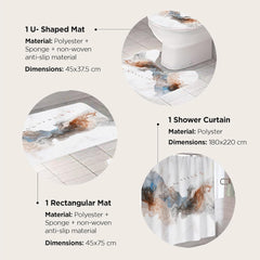 Urbane Home 7 Feet Shower Curtain & 2 Pcs Bathmat I Anti Slip I Quick Dry I Waterproof I Easy-Slide Curtains I Bath Decor I Multicolour