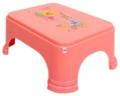 Fun Homes Floral Print 2 Pieces Plastic Bathroom Stool, Pink & White