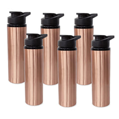 Kuber Industries Copper Water Bottle with Sipper | BPA Free & Non-Toxic | Leakproof, Durable & Lightweight|with Added Health Benefits of Copper | Ergonomic Design & Easy to Clean | 750 ML (Pack of 6)