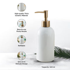 Heart Home Liquid Soap Dispenser | Handwash Soap Dispenser | Soap Dispenser for Wash Basin | Shampoo Dispenser Bottle | Bathroom Dispenser Bottle | 420 ML | White
