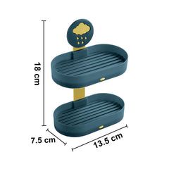 Homestic Pack of 4 Soap Holder | 2-Tier Bathroom Soap Tray | Soap Holder for Kitchen Sink | Wash Basin Soap Holder | Hanging Sink Organizer Plate | Self Adheshive Soap Holder | 9658BL | Blue