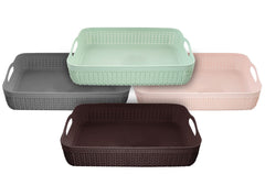 Heart Home Q-3 Multiuses Designer Unbreakable Plastic Storage Basket/Organizer/Bin For Home, Kitchen, Bathroom, Office Use Pack of 4 (Brown & Green & Pink & Grey)-50HH01549
