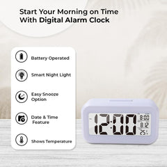 Kuber Industries ABS Battery Oprated Loud Digital Alarm Clock|Desk, Table Clock|Alarm Clock for Heavy Sleepers-Pack of 2 (White)