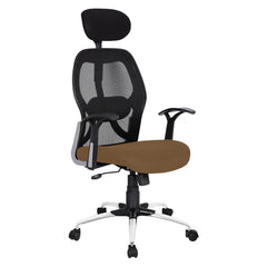Kuber Industries Ergonomic Office Chairs for Work From Home | Comes with Manual Height Adjustable, Armrest, Headrest & Lumbar Support | Comfy Study Chair for Students with Wheels | Black & Beige Seat