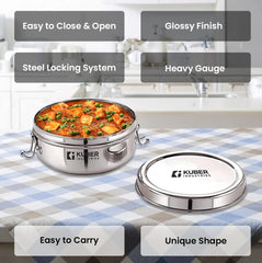 Kuber Industries Stainless Steel Food Pack Lunch Box with Steel Separator Plate and Locking Clip, 1 Pc-400 ml Capacity (Pack of 3)