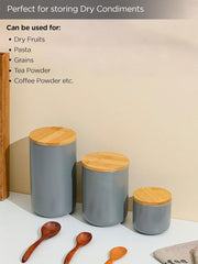 Kuber Industries 1000ml Ceramic Jar for Kitchen Storage | Air Tight Container Set with Bamboo Lid | Kitchen Container for Snacks, Tea, Sugar | Multipurpose Organizer | Grey | Pack of 2