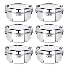 Kuber Industries Stainless Steel Food Pack Lunch Box with Steel Separator Plate and Locking Clip, 1 Pc-400 ml Capacity (Pack of 6)