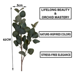 Heart Home Flowers Orchid | Artificial Flower Eucalyptus | Flower Orchid for Vase Pot | Artificial Flower for Home Décor | Orchids Artificial Flower for Vase | Pack of 2 | Green