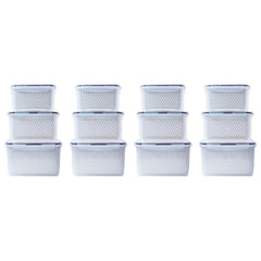 Kuber Industries 12 Pcs Food Containers | Storage Box for Fridge | Vegetable Fruit Boxes | Refrigerator Storage Box | Containers With Airtight Lid | Strainer Basket | HXP00284 | Transparent|Pack of 4