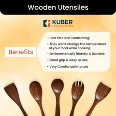 Kuber Industries Sheesham Handicrafts Wooden Serving and Cooking Spoons | No Harmful Polish | Naturally Non-Stick | Wood Brown Spoons Kitchen Utensil | Handmade Spatula Set of 5 (Pack of 4)