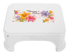 Fun Homes Floral Print 2 Pieces Plastic Bathroom Stool, Pink & White