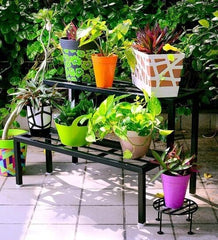 Kuber Industries Metal Pot Stand|Iron Flower Pot Stand for Outdoor Plants|Plant Stand for Balcony,Garden,Office,Set of 3,(Black) (Pack of 2)