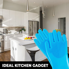 Kuber Industries Multi-Purpose Silicon Gloves For Kitchen Cleaning, Pet Grooming & Gardening|Reusable Gardening Gloves|Heat Resistant For Better Protection|Blue,Pack of3