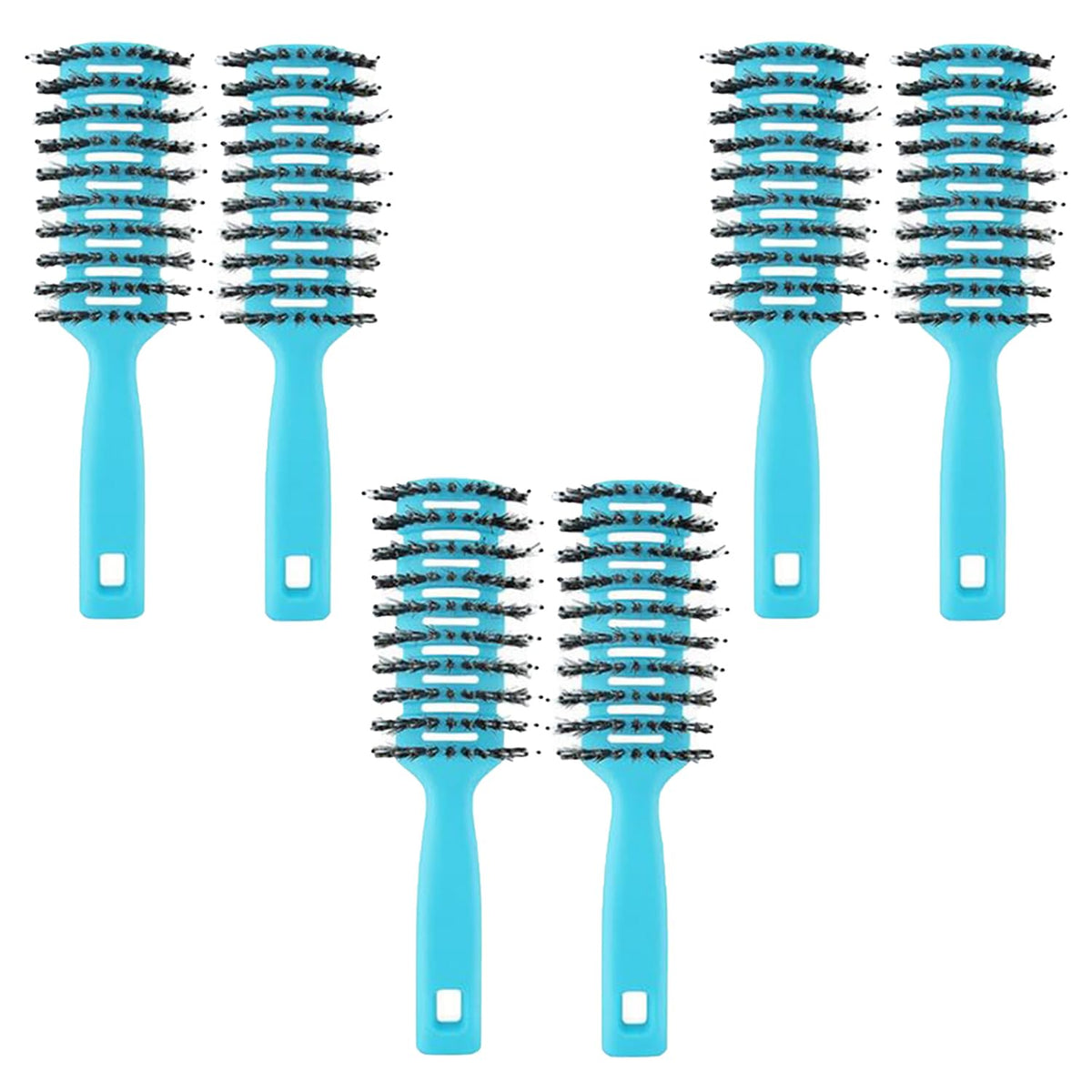 Kuber Industries Hair Brush | Flexible Bristles Brush | Hair Brush with Paddle| Suitable For All Hair Types | Round Vented Hair Brush | 6 Piece | Pack of 3 | C13-X-BLE | Blue