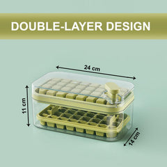 Urbane Home 2 Layer Ice Cube Tray with Lid | Ice Cube Storage Box with Ice Scoop | 64 Ice Cube Molds for Freezing | One-Press Demolding | BPA Free | Green