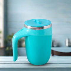 Kuber Industries Anti-Fall Insulated Coffee Mug with Suction Bottom | Leak-proof Stainless Steel Tumbler | Coffee Mug with Lid and Handle | 500 ML | Blue