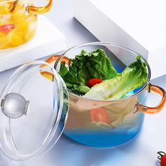 Urbane Home Borosilicate Glass 1.4L Saucepan with Lid & Handle | Induction Pan Cookware | Handi for Cooking | Microwave Safe | Cooktop for Tea/Milk/Pasta/Noodles/Rice | Blue