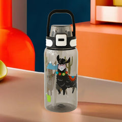 Kuber Industries Pack of 6 Kids Water Bottle With Straw |Sipper Water Bottle For Kids Boys Girls| Water Bottle with Locking Flip Lid | 650 ml | Black | SYZ-7782D
