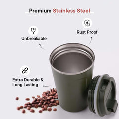 Kuber Industries Insulated Coffee Tumbler Mug with Lid for Office, Gym & Travel | Stainless Steel Leak-Proof Thermos for Tea/Coffee/Water - Ideal for Hot & Cold Beverages | Green