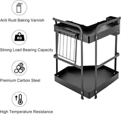 Kuber Industries Corner Kitchen Rack|Spice Rack,Chopsticks Rest, Knife Holder|4 Hooks Kitchen Storage Rack|L Shape Basket Pack of 4 (Black)
